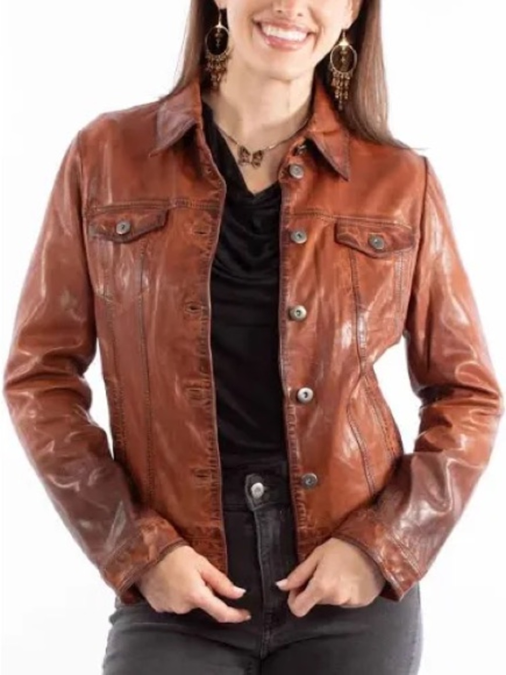 Scully Washed Buttons - Women's Leather  Jacket